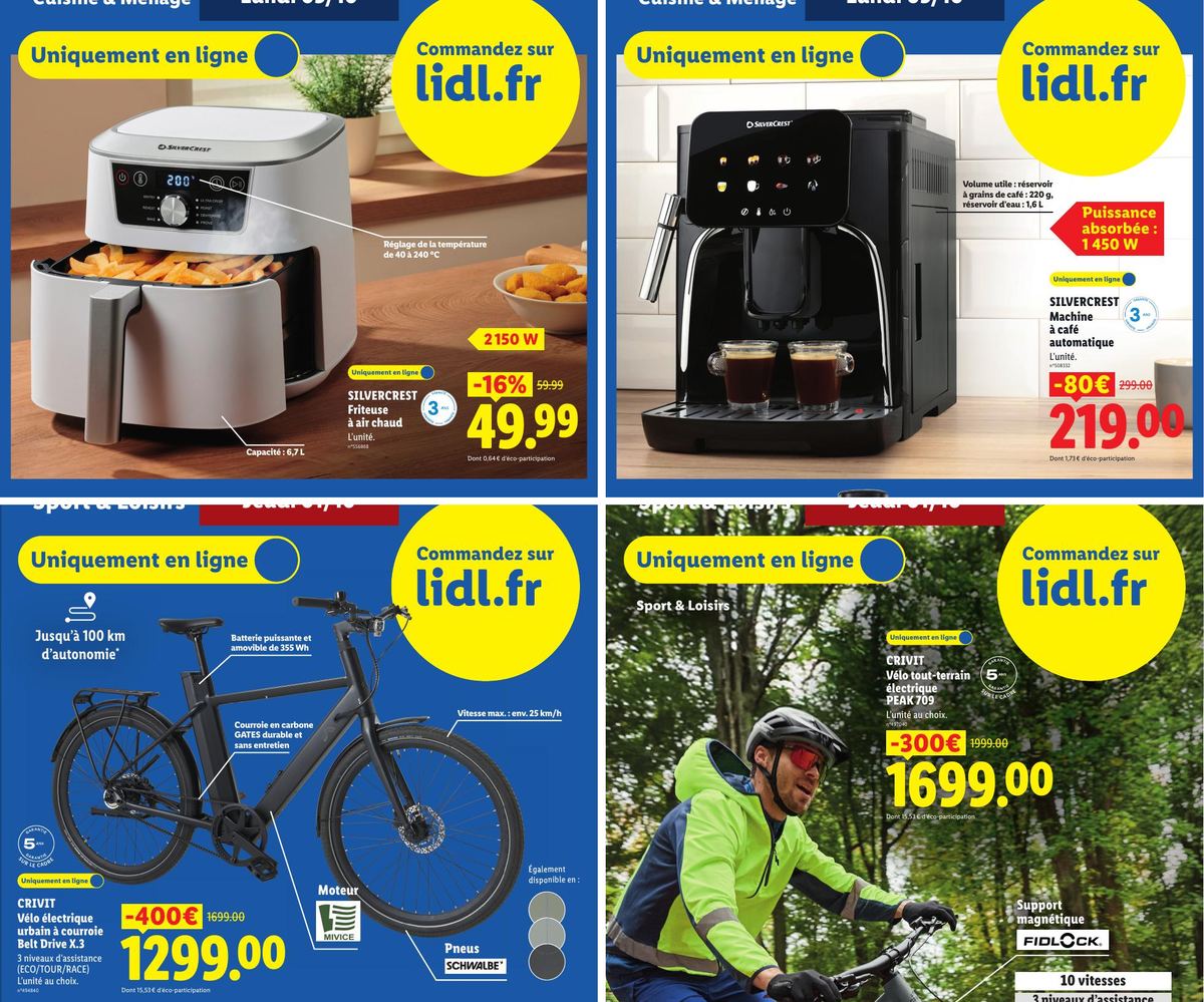 Friteuse à air chaud, machine à café automatique et vélos électriques Crivit vendus en ligne