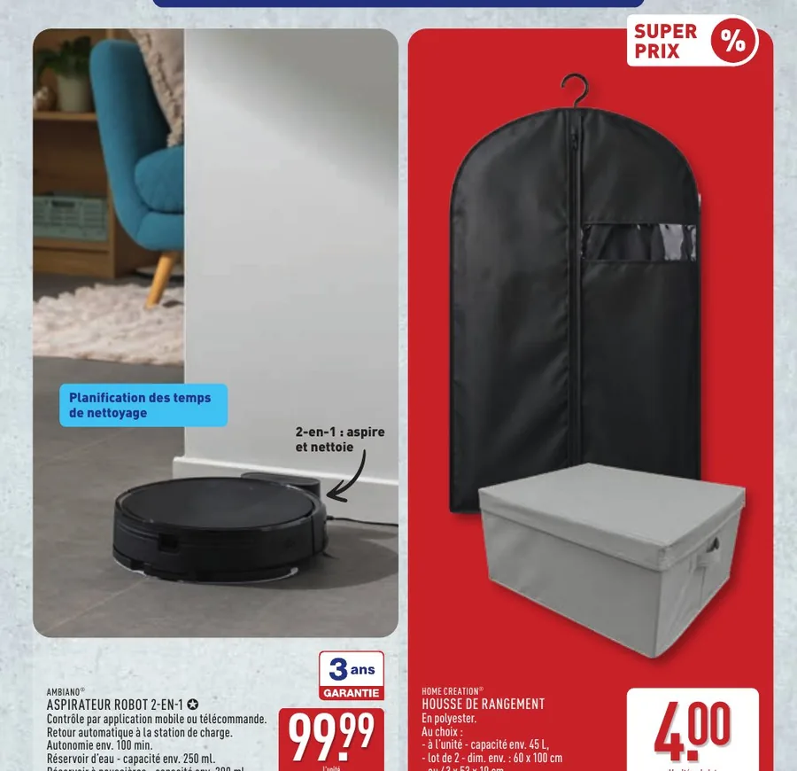 Aspirateur robot 2-en-1 Ambiano à 99,99 € chez Aldi