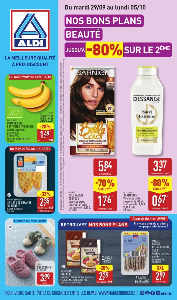 Catalogue Aldi du 29 septembre au 5 octobre 2026 : semaine beauté, pommes à 0,99 € le kilo et chorizo à -30 %