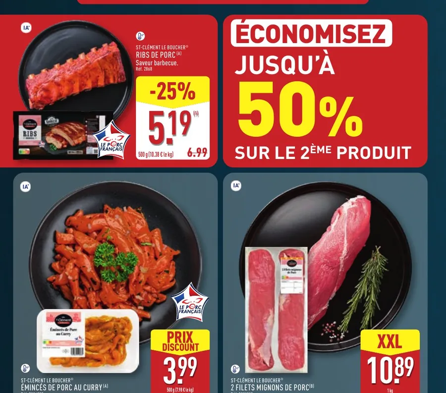 Ribs de porc à -25 %, émincés de porc au curry et filets mignons chez Aldi