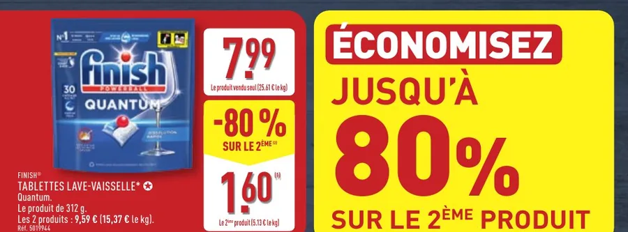 Tablettes lave-vaisselle Finish Quantum avec 80 % de remise sur le deuxième chez Aldi