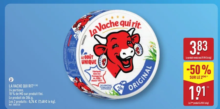 La Vache qui rit 24 portions avec 50 % de remise sur le deuxième chez Aldi