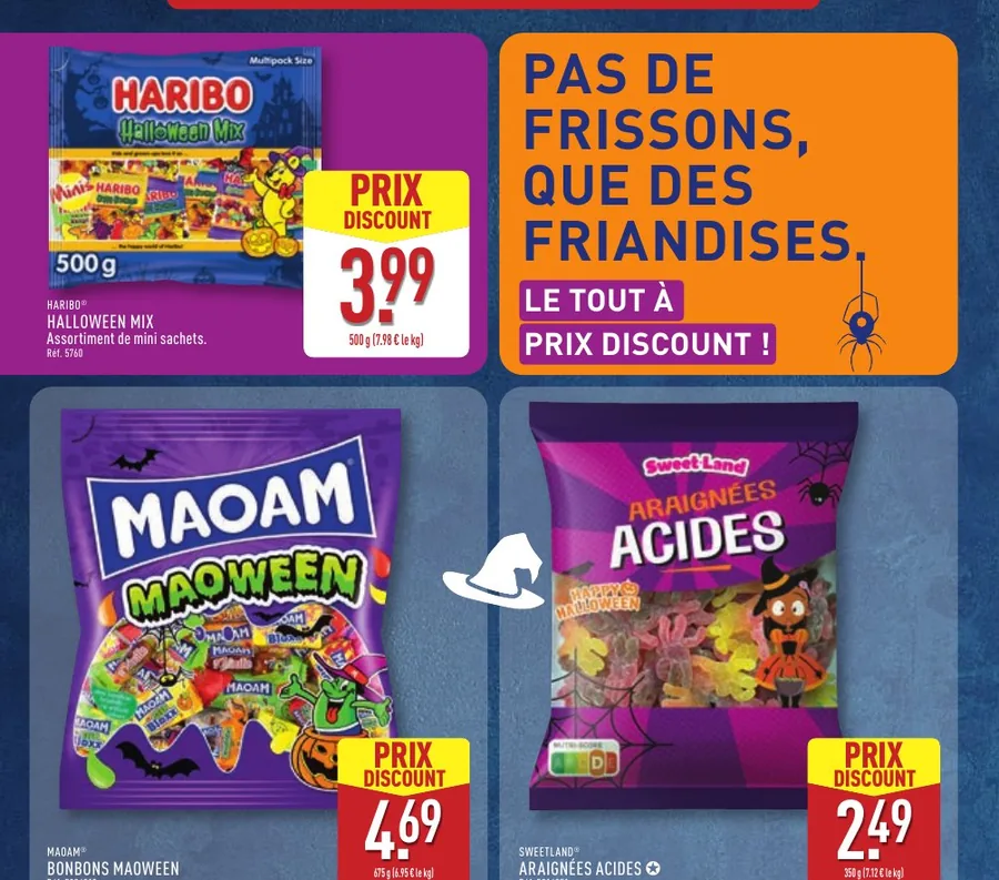 Bonbons d'Halloween Haribo, Maoam et Sweetland à prix discount chez Aldi
