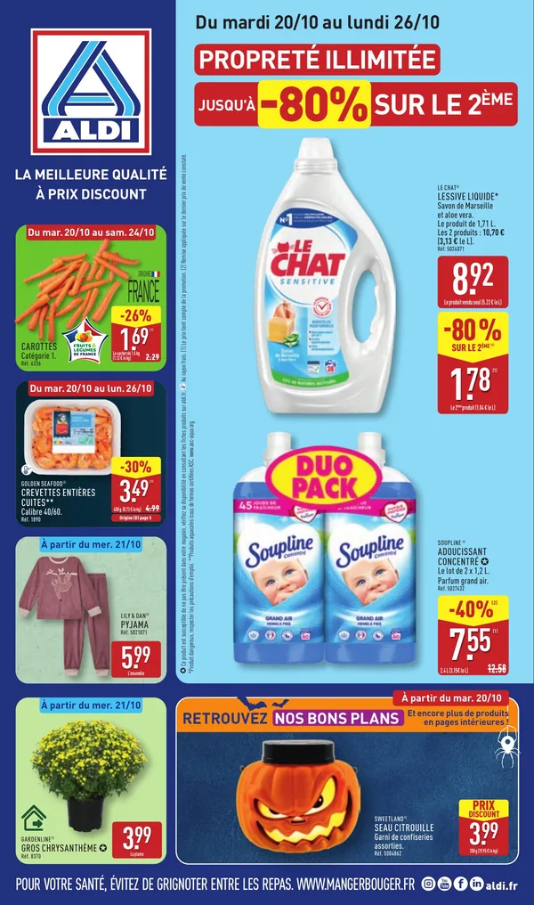 Catalogue Aldi du 20 au 26 octobre 2026 : la lessive à 10 centimes le lavage et les pommes à 1 € le kilo