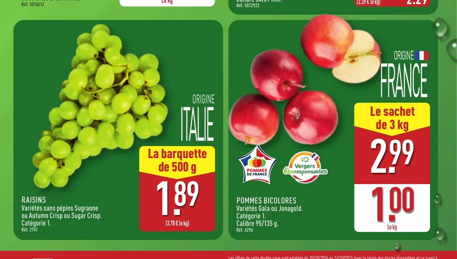 Raisins sans pépins et pommes bicolores en sachet de 3 kg chez Aldi