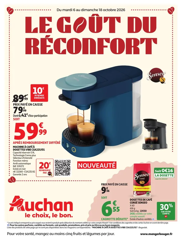 Catalogue Auchan du 6 au 18 octobre 2026 : le café à -60 % sur le 2e et l&rsquo;entretien à -80 %