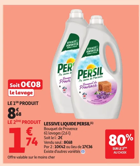 Lessive liquide Persil 61 lavages avec 80 % de remise sur le 2e