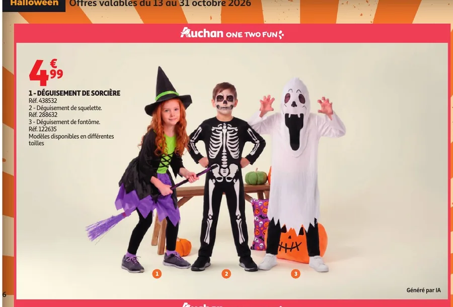 Déguisements d'Halloween enfant sorcière, squelette et fantôme à 4,99 € chez Auchan
