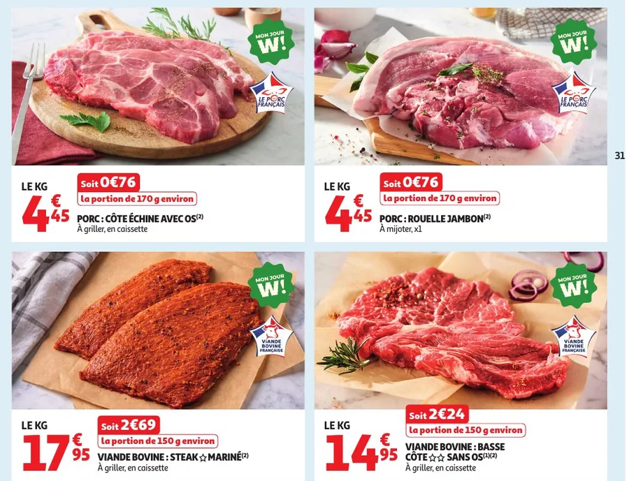 Côte échine de porc, rouelle et viande bovine aux Halles Auchan