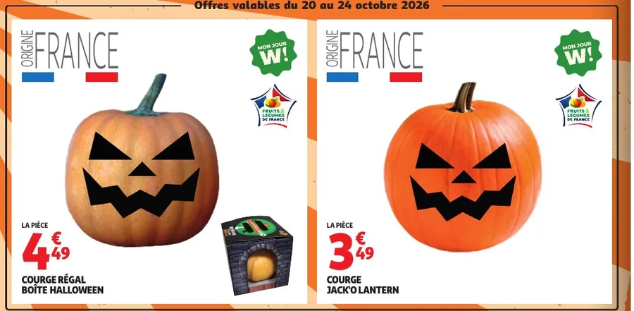 Courges d'Halloween Jack'o lantern et Régal chez Auchan