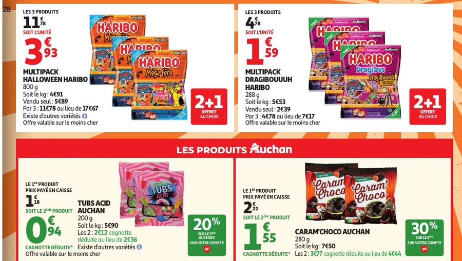 Multipacks Haribo Halloween en 2+1 offert et bonbons Auchan en promotion