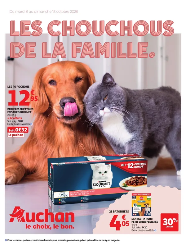 Catalogue animalerie Auchan du 6 au 18 octobre 2026 : croquettes et litière à -60 % sur le 2e