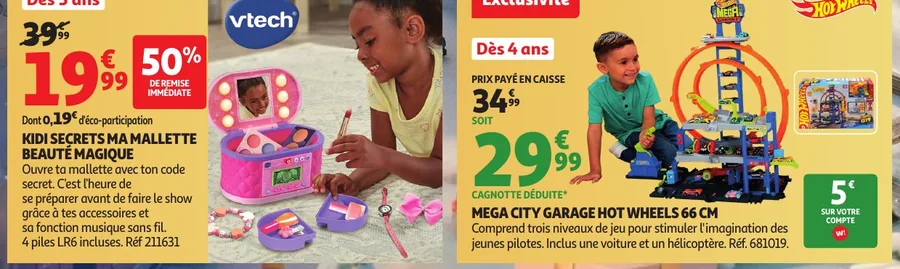Mallette beauté VTech Kidi Secrets à -50 % et garage Hot Wheels Mega City chez Auchan