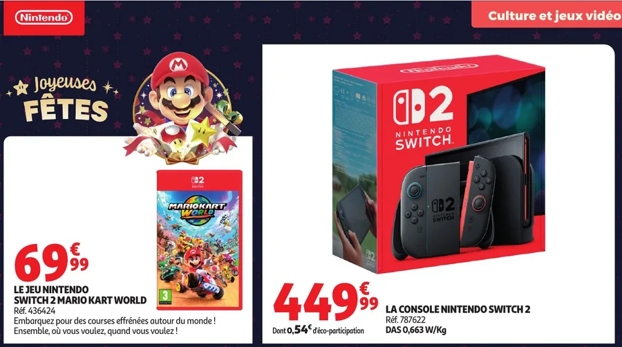 Console Nintendo Switch 2 et jeu Mario Kart World au catalogue Auchan
