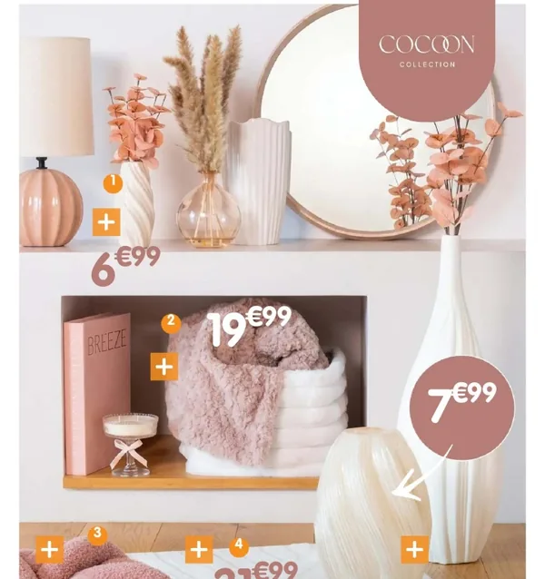 Tapis, plaid et coussin noeud de la collection Cocoon chez B&M