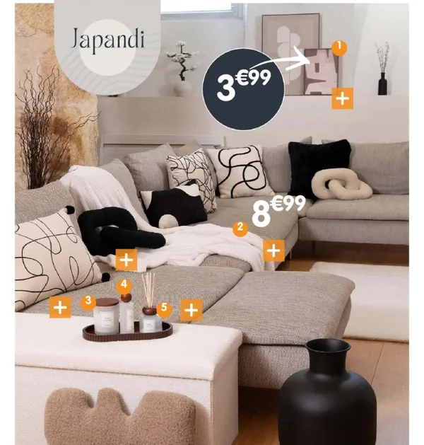 Toile, plaid et bougies de la collection Japandi chez B&M