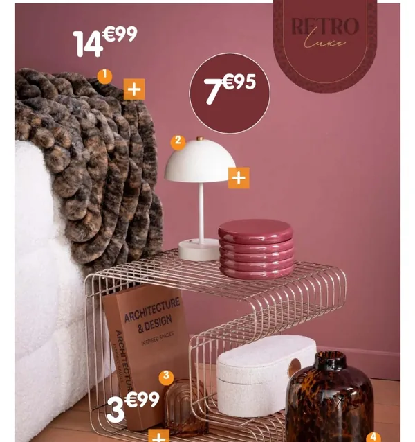 Plaid fausse fourrure, lampe champignon et vases de la collection Rétro Luxe chez B&M