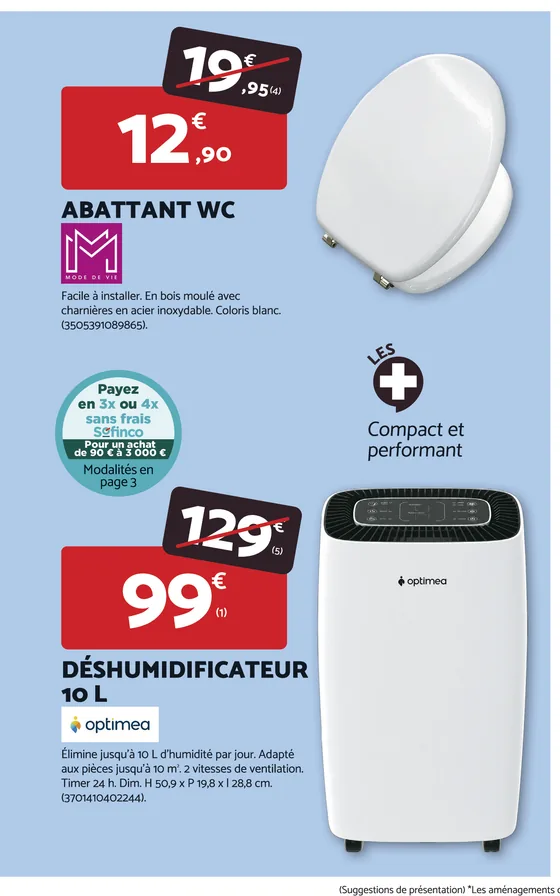 Abattant WC et déshumidificateur 10 L en promotion chez Bricomarché