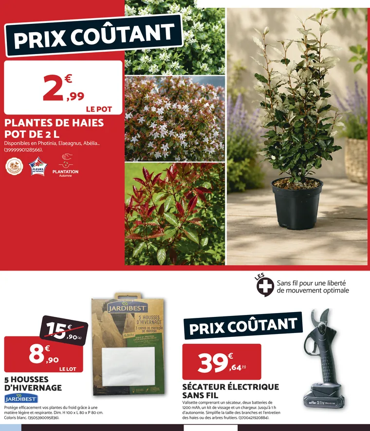 Plantes de haies, housses d'hivernage et sécateur électrique chez Bricomarché