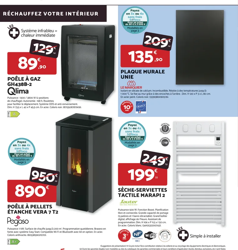 Poêle à gaz, poêle à pellets, plaque murale et sèche-serviettes en promotion chez Bricomarché