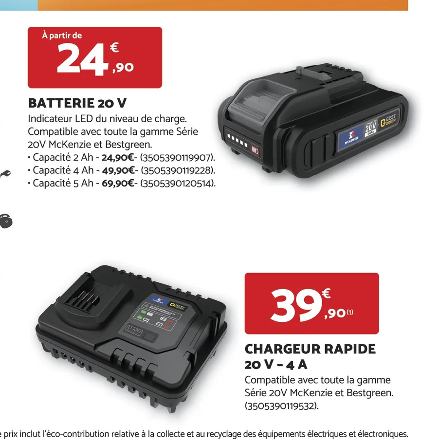 Batterie 20 V et chargeur rapide 4 A Bestgreen chez Bricomarché
