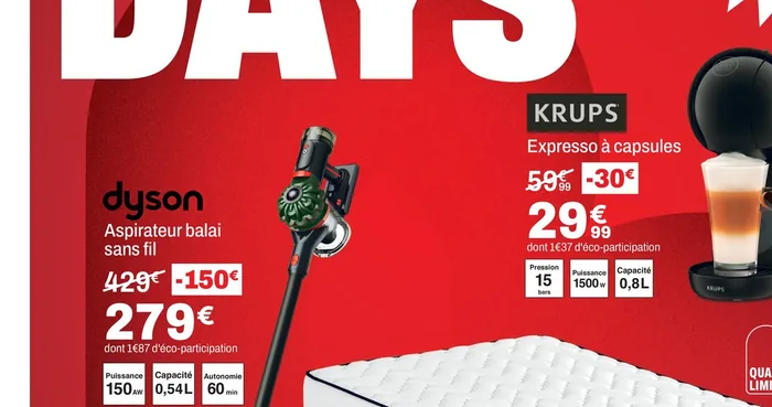 Aspirateur balai Dyson et expresso Krups en promotion chez But