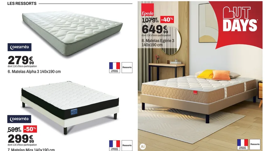 Matelas à ressorts Epeda, Mira et Alpha en promotion chez But