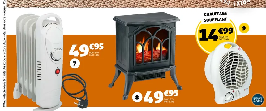 Radiateur bain d'huile, chauffage cheminée et chauffage soufflant chez Gifi