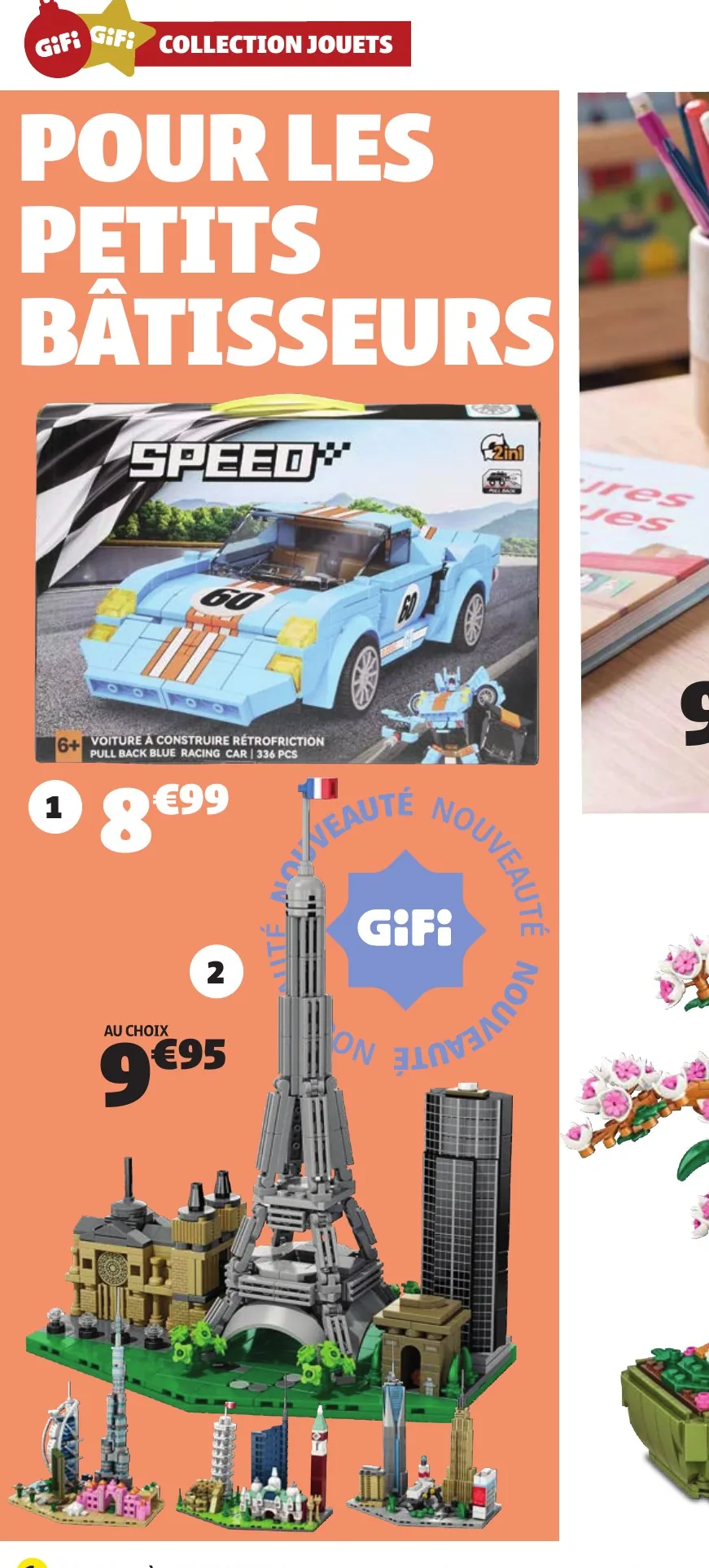 Jeux de construction Gifi : voiture 336 pièces et ville 500 pièces