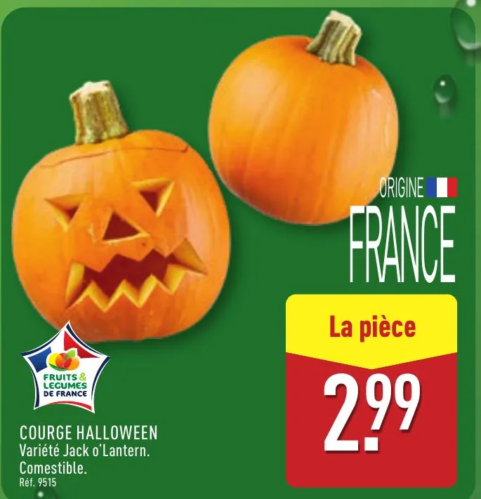 Courge Halloween Jack o'Lantern à 2,99 euros la pièce chez Aldi