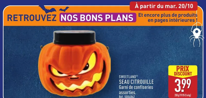 Seau citrouille garni de confiseries 200 g chez Aldi
