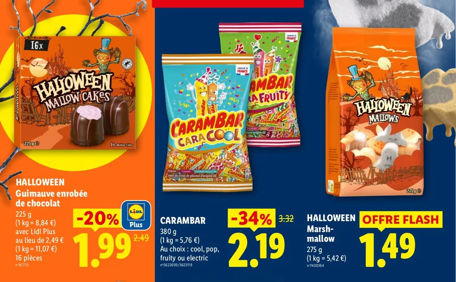 Guimauves enrobées de chocolat, Carambar et marshmallows Halloween chez Lidl