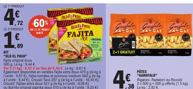 Kit fajita Old El Paso et pâtes Garofalo en promotion chez E.Leclerc