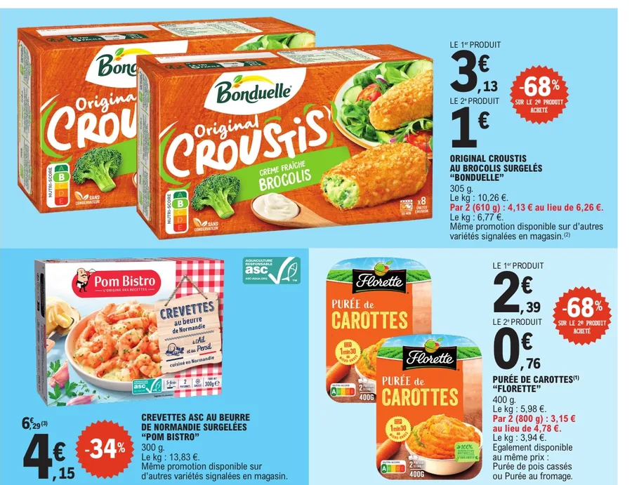 Croustis Bonduelle, crevettes Pom Bistro et purée Florette en promotion