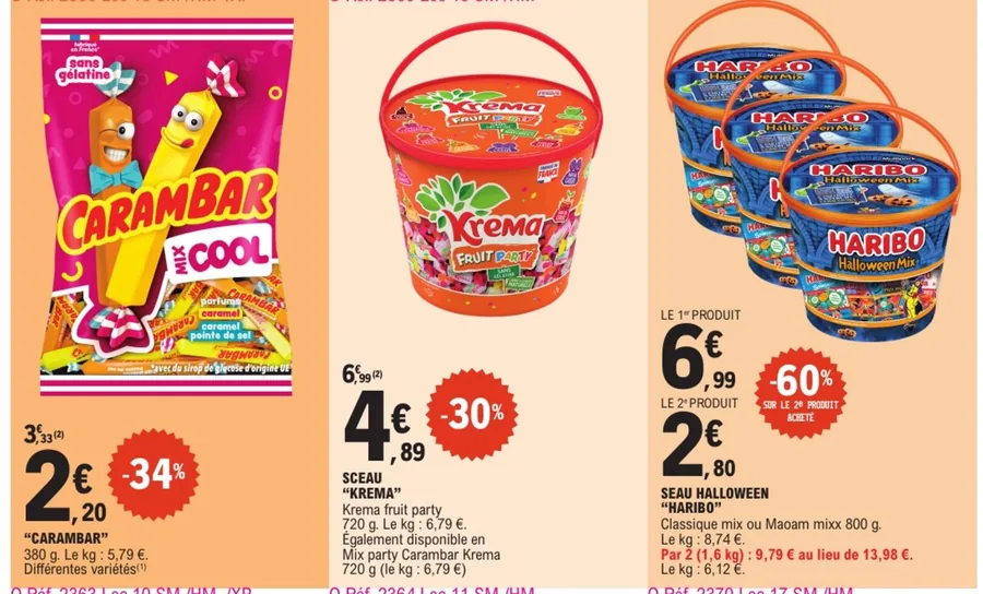 Carambar Mix Cool, seau Krema et seau Haribo Halloween en promotion