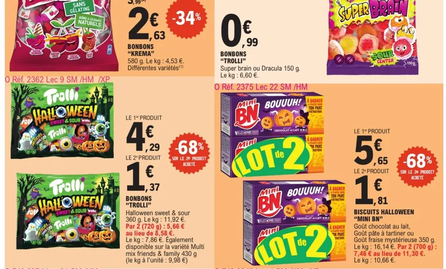 Bonbons Krema, Trolli Halloween et biscuits Mini BN en promotion
