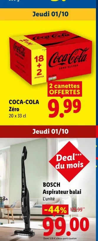 Aspirateur balai Bosch à 99 € et pack Coca-Cola Zéro, couverture du catalogue Lidl