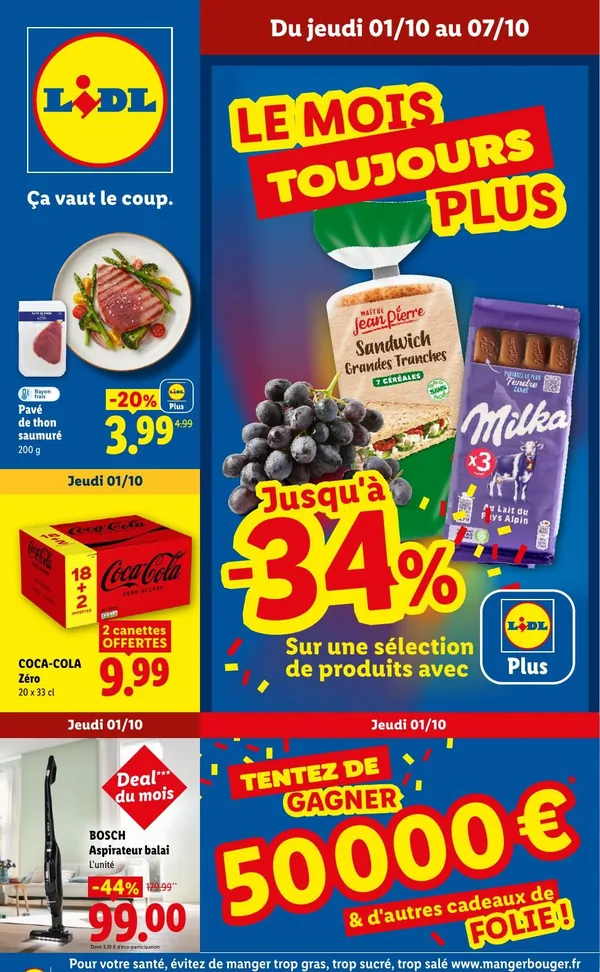 Catalogue Lidl du 1er au 7 octobre 2026 : aspirateur Bosch à 99 € et fruits à -34 % avec Lidl Plus