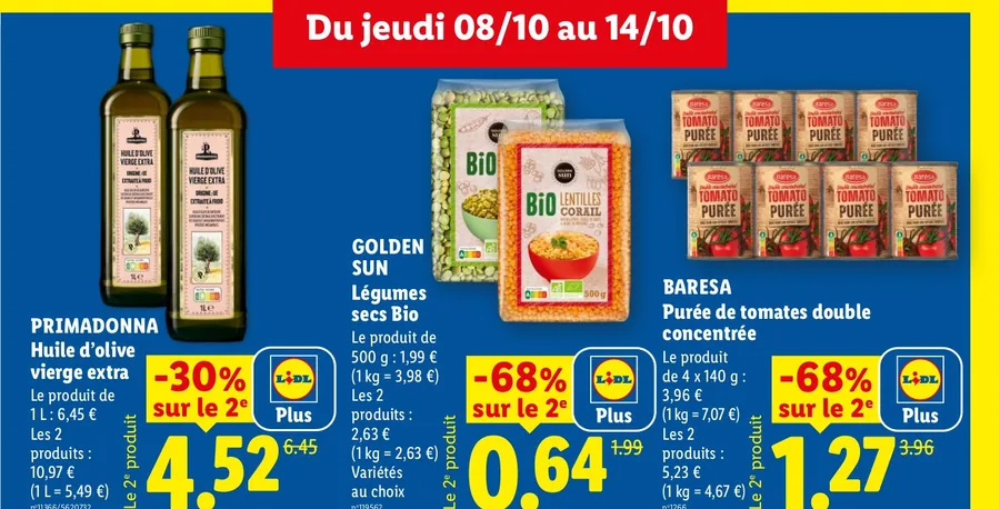 Huile d'olive, légumes secs bio et purée de tomates avec remise sur le 2e produit