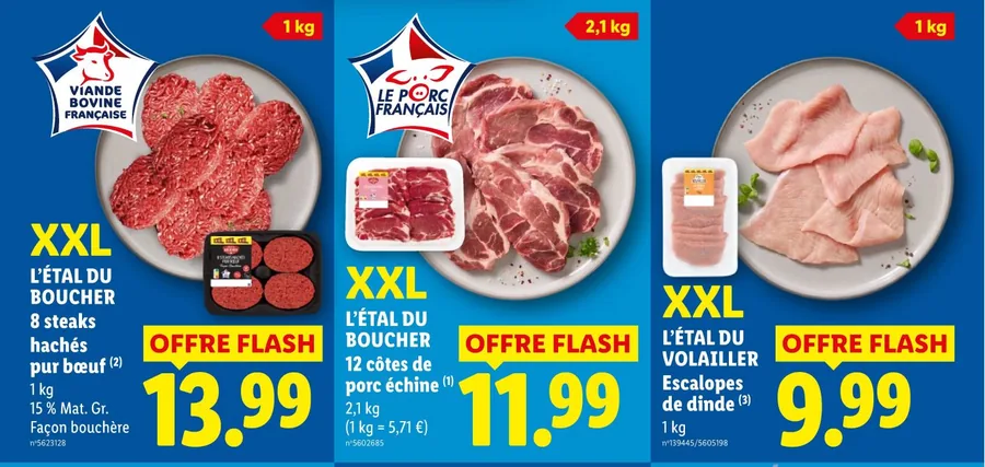 Steaks hachés, côtes de porc échine et escalopes de dinde en format XXL