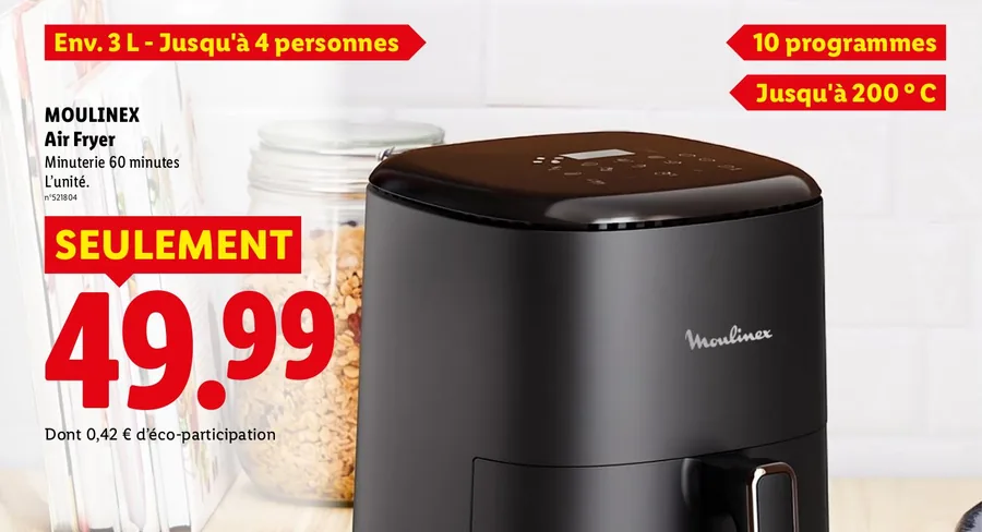 Friteuse sans huile Moulinex de 3 litres à 49,99 euros chez Lidl
