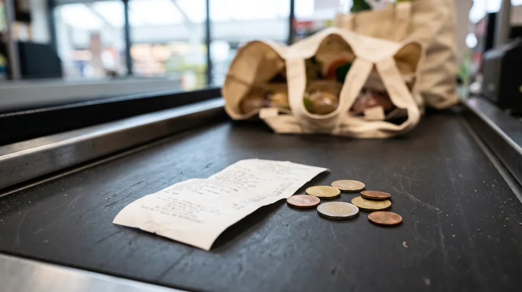 Ticket de caisse et monnaie en sortie de caisse